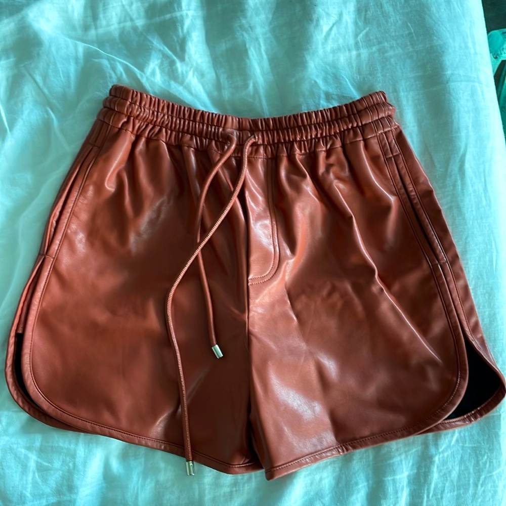 A.L.C. Drawstring vegan-leather shorts. Worn once.